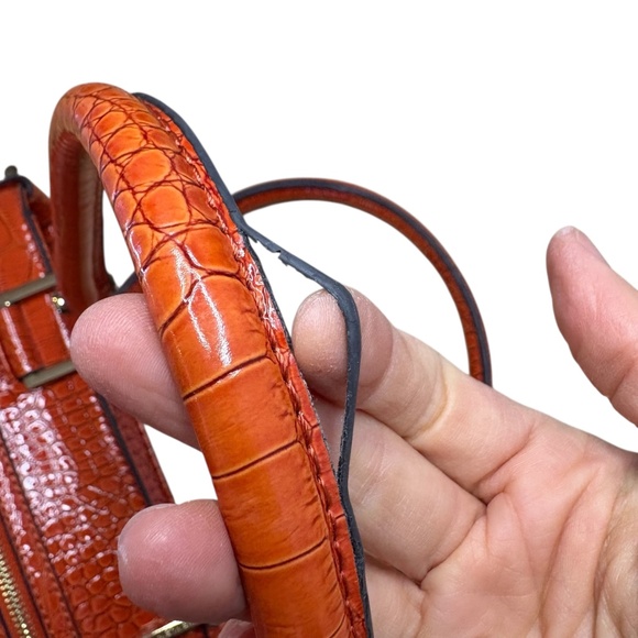 Anne Klein Faux Croc Embossed Tote Bag Orange Shoulder Purse Gold Hardware - Picture 9 of 16